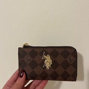 U.S. Polo Assn. Brown Checkered Wallet/CARD HOLDER with Gold Logo
